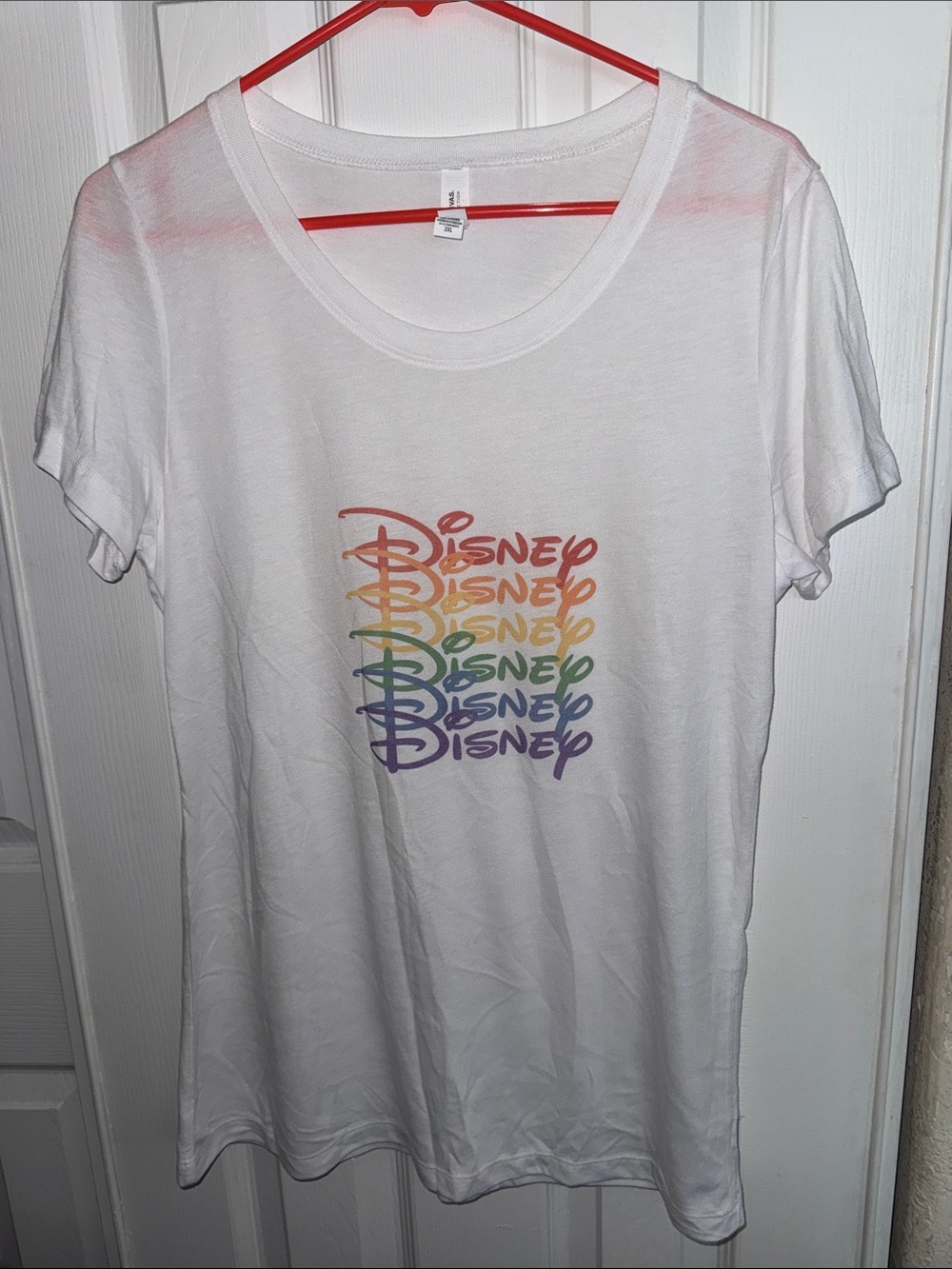 Disney White Tee with Vertical Rainbow Script Logo - Picture 4 of 5